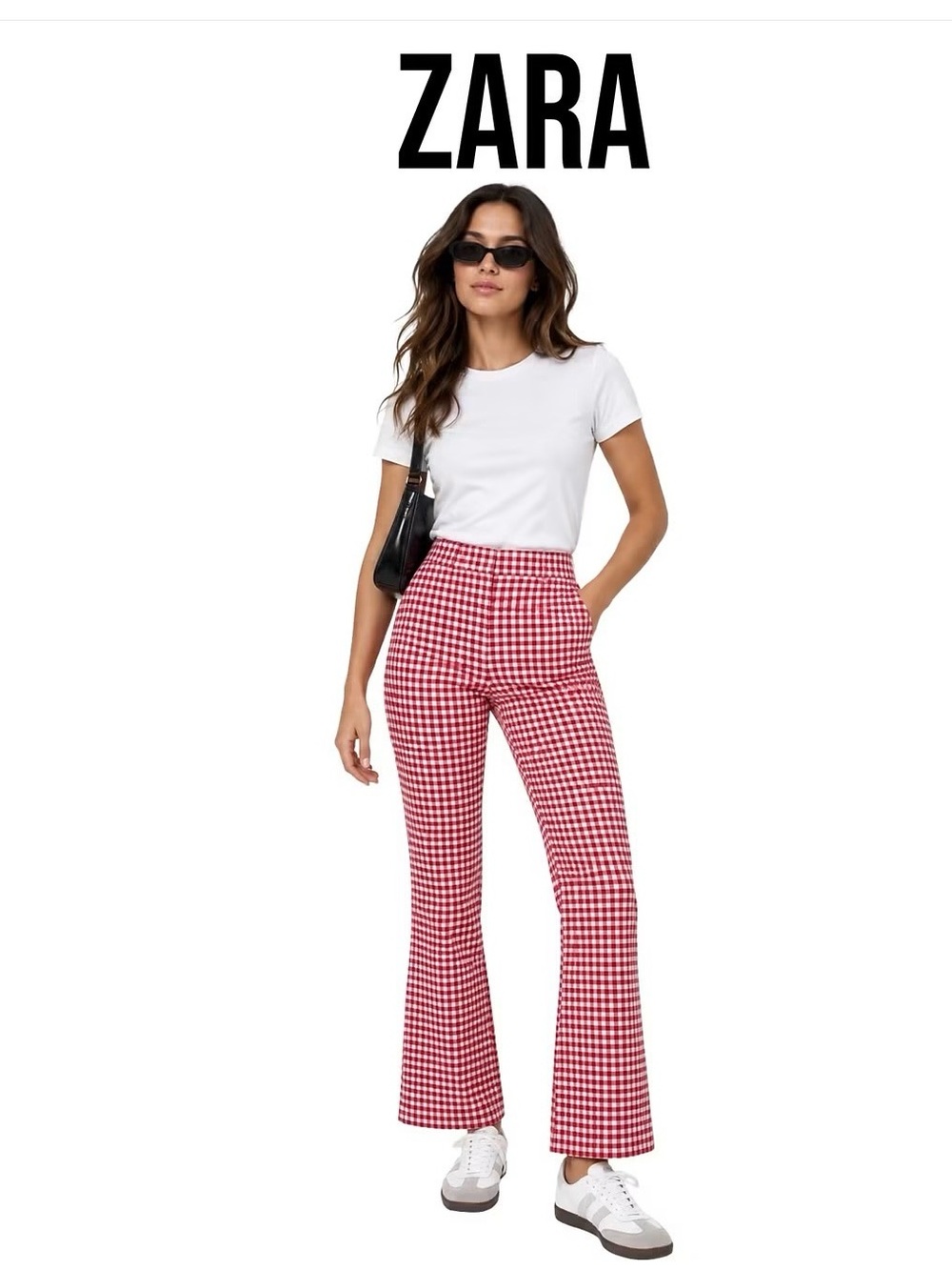 ZARA Red Gingham Boot Cut Pants